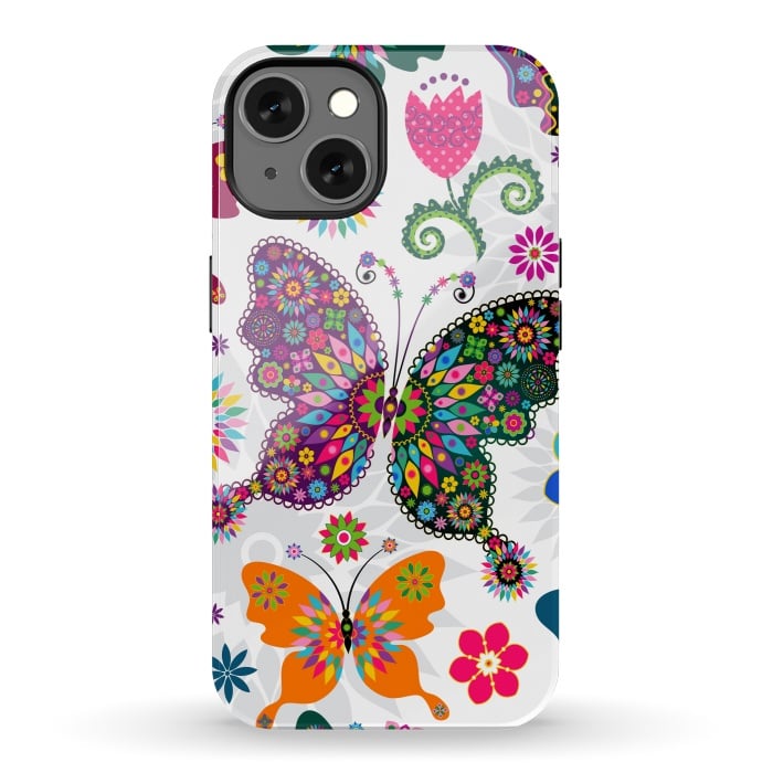 iPhone 13 StrongFit Cute Butterflies and Flowers in Different Colors by ArtsCase