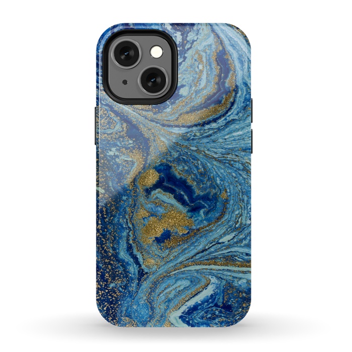 iPhone 13 mini StrongFit Fondo Abstracto de Color Azul Marmol y Dorado by ArtsCase