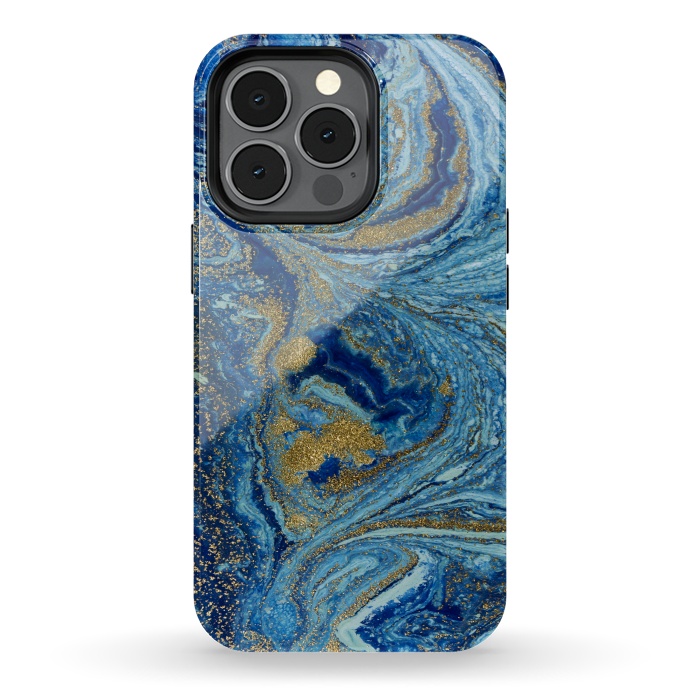 iPhone 13 pro StrongFit Fondo Abstracto de Color Azul Marmol y Dorado by ArtsCase