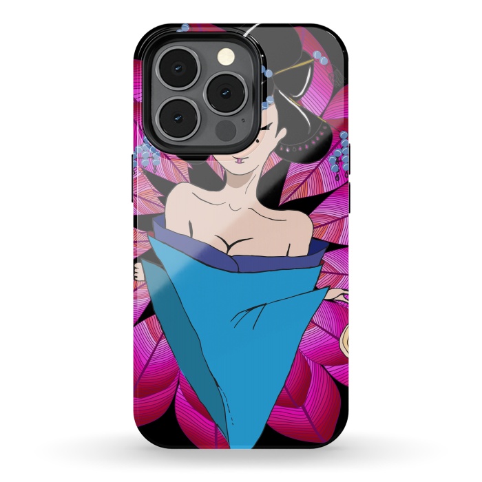 iPhone 13 pro StrongFit Geisha Girl with Lantern on Leaves by ArtsCase