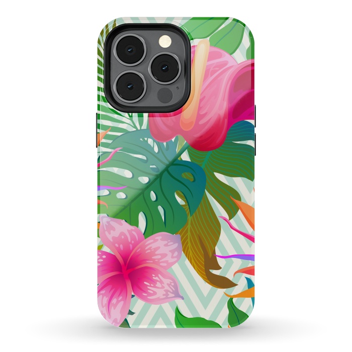 iPhone 13 pro StrongFit Exotic Flowers and Leaves in Geometric Decoration by ArtsCase