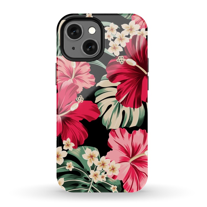 iPhone 13 mini StrongFit Exotic Tropical Hawaiian Hibiscus Flowers and Palms by ArtsCase