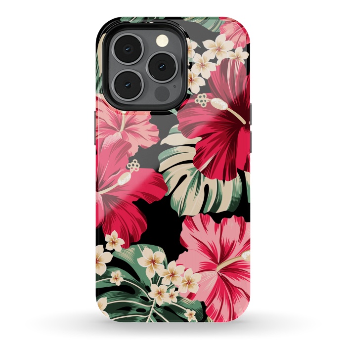 iPhone 13 pro StrongFit Exotic Tropical Hawaiian Hibiscus Flowers and Palms by ArtsCase