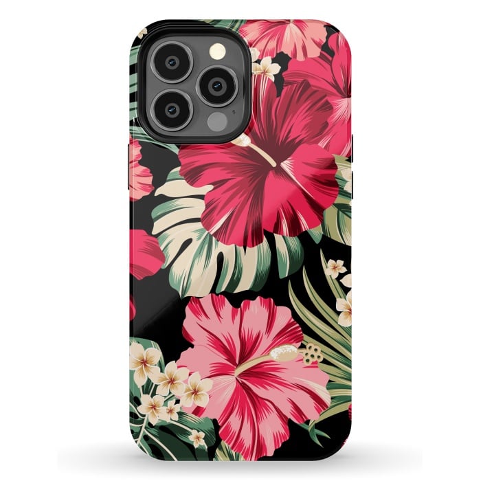 iPhone 13 Pro Max StrongFit Exotic Tropical Hawaiian Hibiscus Flowers and Palms by ArtsCase