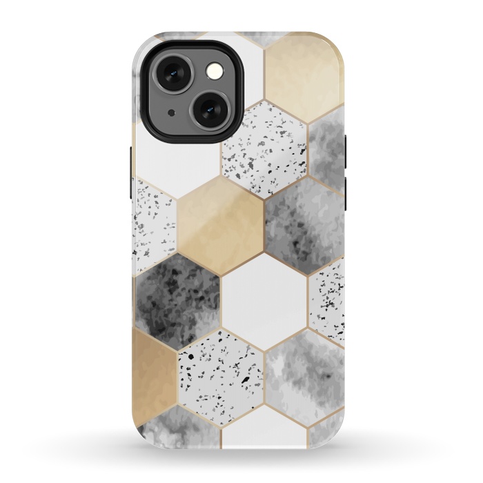 iPhone 13 mini StrongFit Grey Marble and Watercolour Polygons by ArtsCase