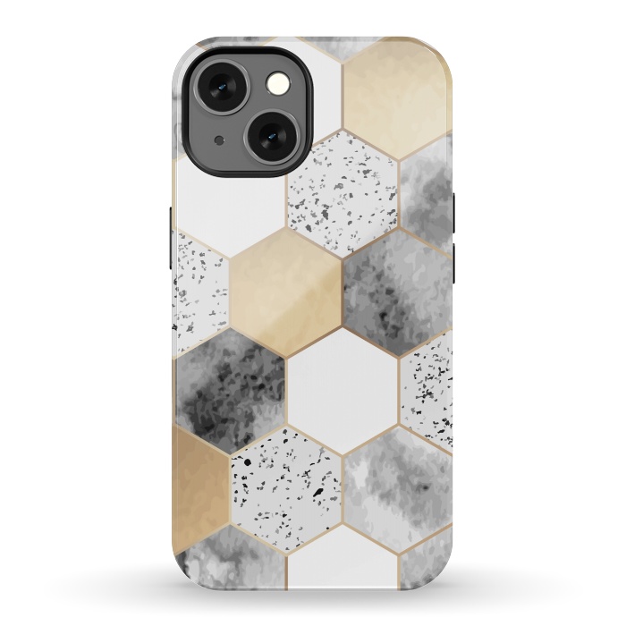 iPhone 13 StrongFit Grey Marble and Watercolour Polygons by ArtsCase