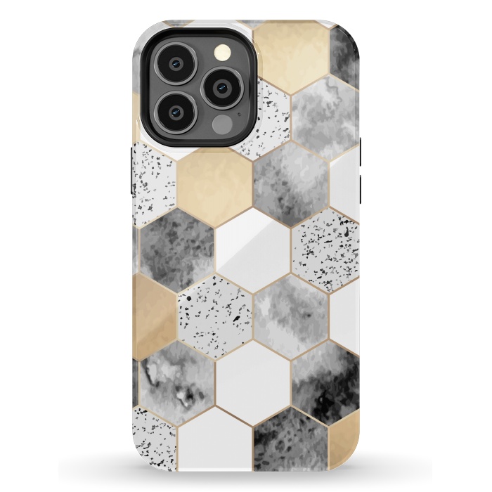 iPhone 13 Pro Max StrongFit Grey Marble and Watercolour Polygons by ArtsCase