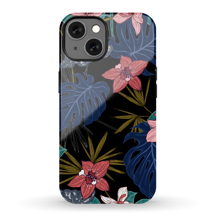 iPhone 13 StrongFit Tropical Plants, Flowers and Leaves Seamless Pattern 12 by ArtsCase