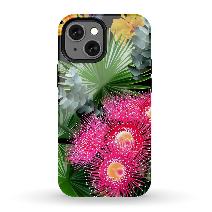iPhone 13 mini StrongFit Tropical Flowers and Leaves, Seamless Pattern by ArtsCase