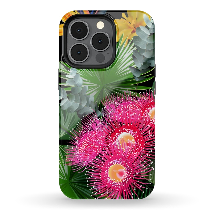iPhone 13 pro StrongFit Tropical Flowers and Leaves, Seamless Pattern by ArtsCase