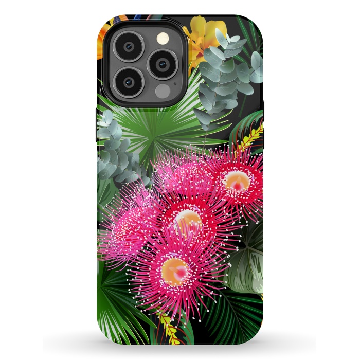 iPhone 13 Pro Max StrongFit Tropical Flowers and Leaves, Seamless Pattern by ArtsCase