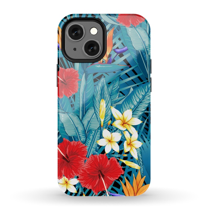 iPhone 13 mini StrongFit Tropical Flowers Hibiscus Frangipani Heliconias by ArtsCase