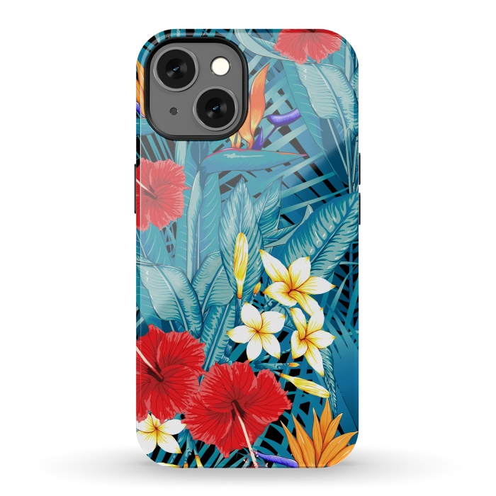 iPhone 13 StrongFit Tropical Flowers Hibiscus Frangipani Heliconias by ArtsCase