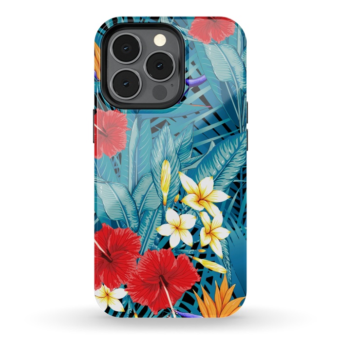 iPhone 13 pro StrongFit Tropical Flowers Hibiscus Frangipani Heliconias by ArtsCase