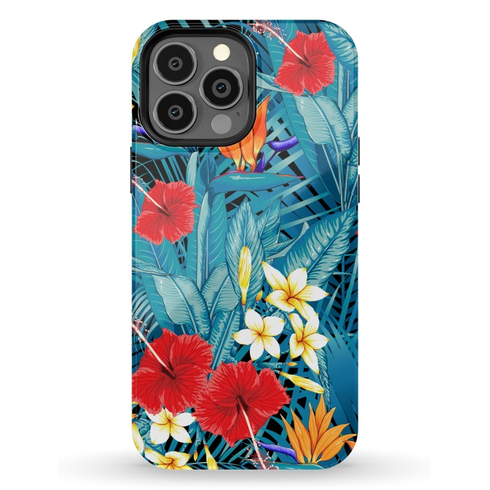 iPhone 13 Pro Max StrongFit Tropical Flowers Hibiscus Frangipani Heliconias by ArtsCase