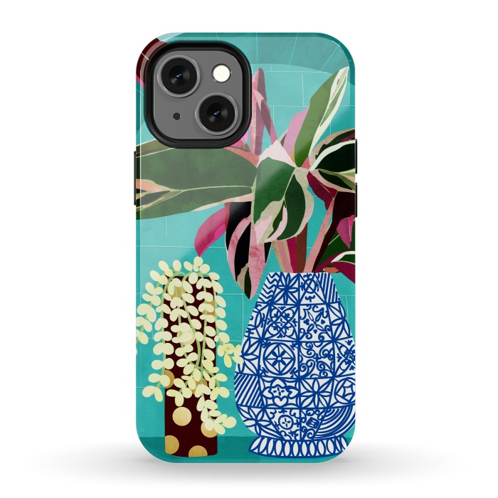 iPhone 13 mini StrongFit Moroccan Shelfie | Tropical Teal Plants Botanical | Exotic Modern Bohemian Eclectic Décor  by Uma Prabhakar Gokhale