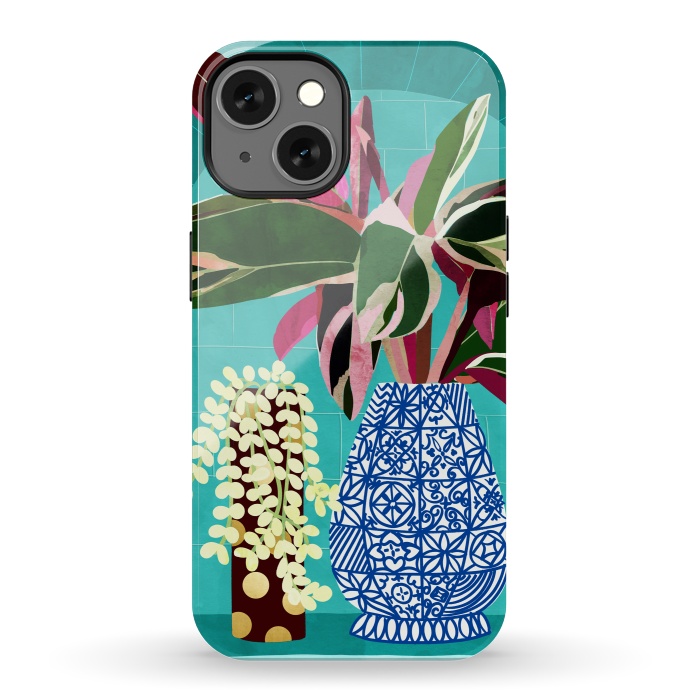 iPhone 13 StrongFit Moroccan Shelfie | Tropical Teal Plants Botanical | Exotic Modern Bohemian Eclectic Décor  by Uma Prabhakar Gokhale