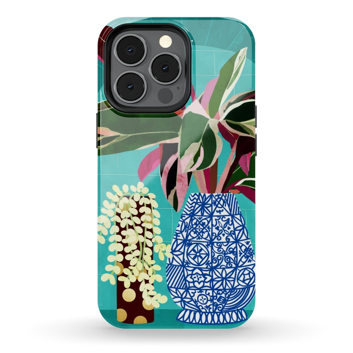 iPhone 13 pro StrongFit Moroccan Shelfie | Tropical Teal Plants Botanical | Exotic Modern Bohemian Eclectic Décor  by Uma Prabhakar Gokhale