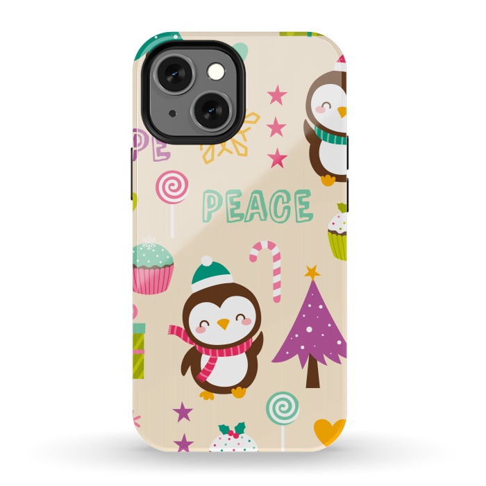 iPhone 13 mini StrongFit Colorful Cute Penguin and Pecorative Elements for Christmas by ArtsCase