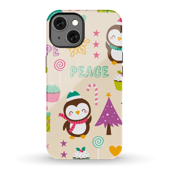 iPhone 13 StrongFit Colorful Cute Penguin and Pecorative Elements for Christmas by ArtsCase
