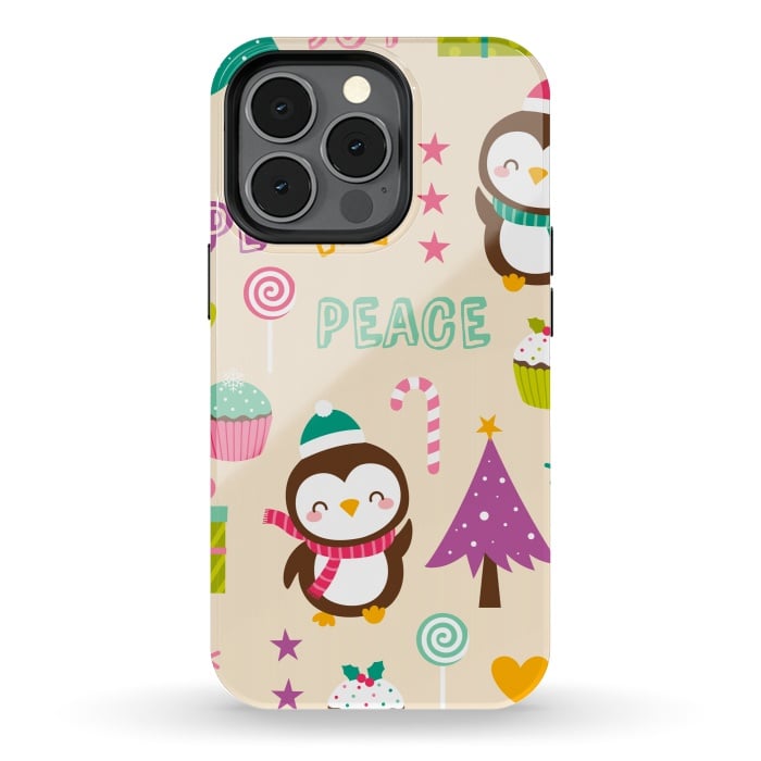 iPhone 13 pro StrongFit Colorful Cute Penguin and Pecorative Elements for Christmas by ArtsCase