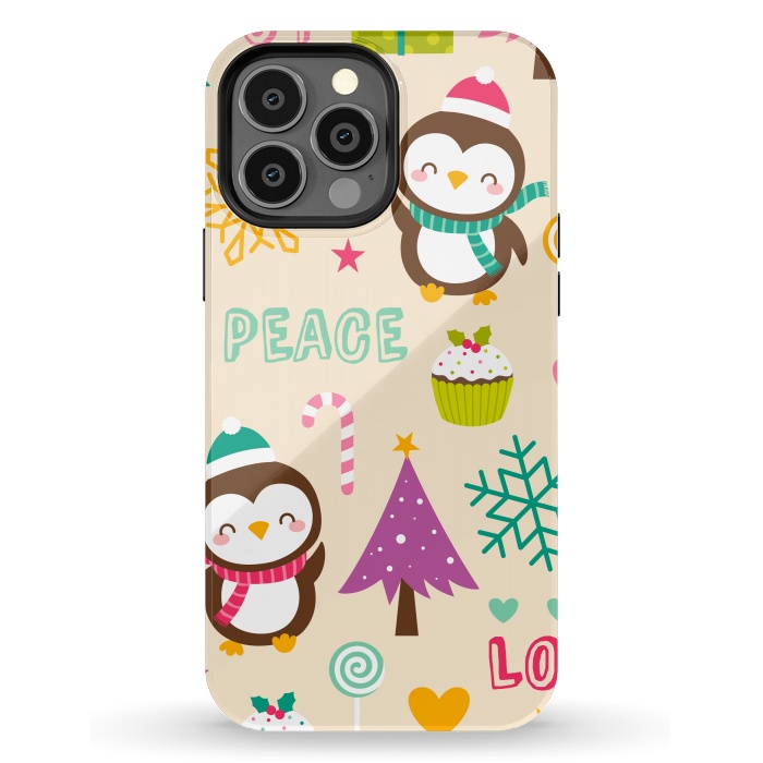 iPhone 13 Pro Max StrongFit Colorful Cute Penguin and Pecorative Elements for Christmas by ArtsCase