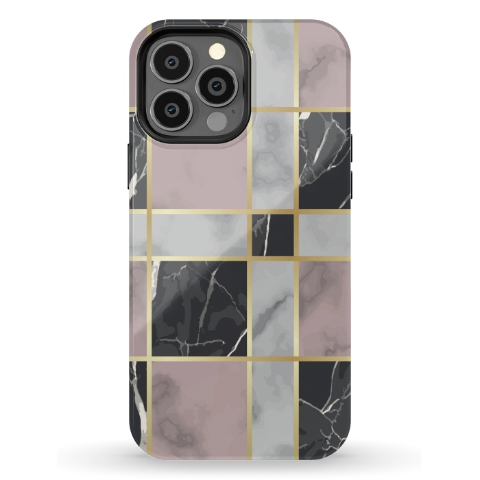 iPhone 13 Pro Max StrongFit Marble Repeat Marbling Surface with Gold by ArtsCase