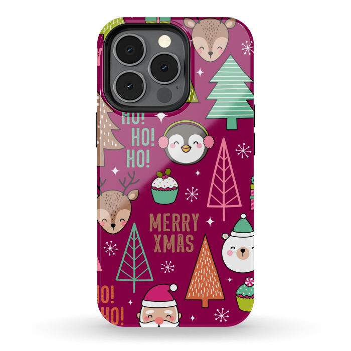 iPhone 13 pro StrongFit Pine Trees and Christmas Elements Seamless Pattern by ArtsCase