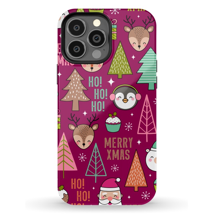 iPhone 13 Pro Max StrongFit Pine Trees and Christmas Elements Seamless Pattern by ArtsCase