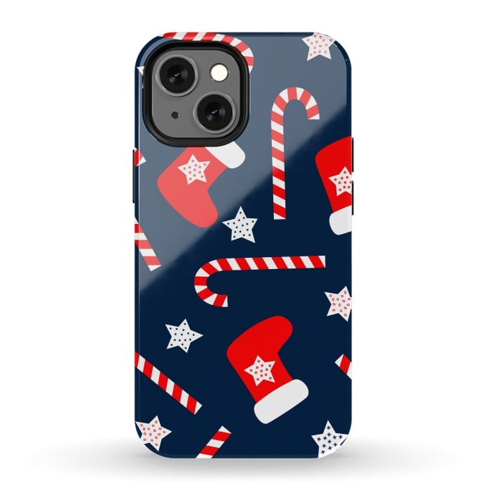 iPhone 13 mini StrongFit Seamless Christmas Pattern with Xmas Socks by ArtsCase