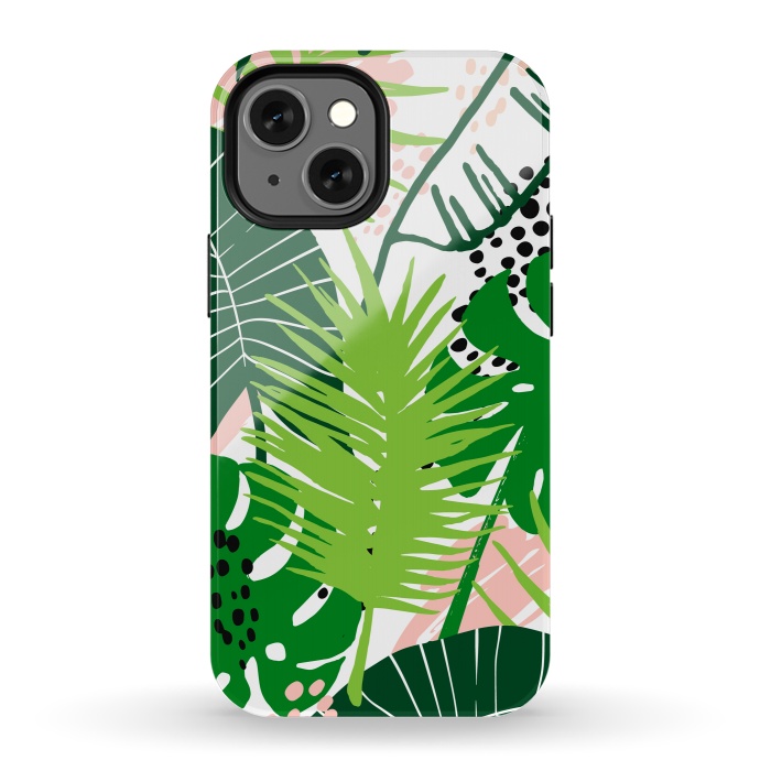 iPhone 13 mini StrongFit Seamless Exotic Pattern with Green Tropical Leaves by ArtsCase