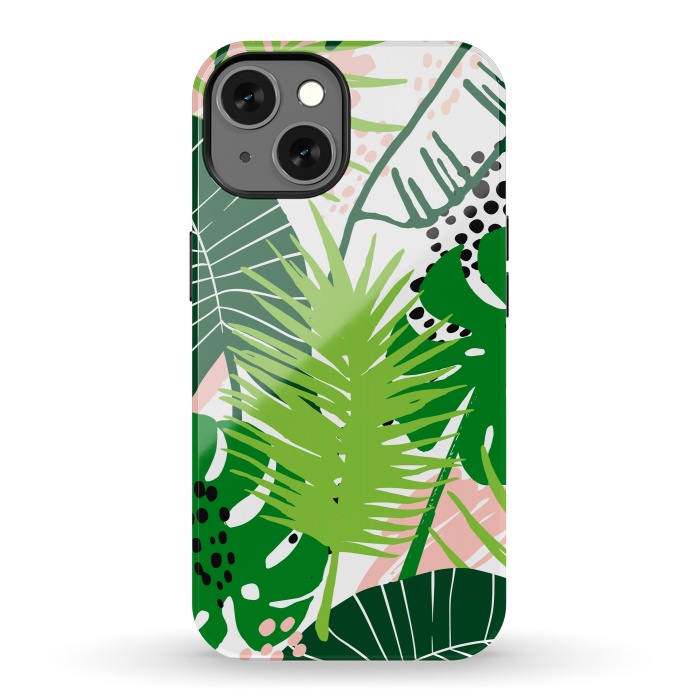 iPhone 13 StrongFit Seamless Exotic Pattern with Green Tropical Leaves by ArtsCase