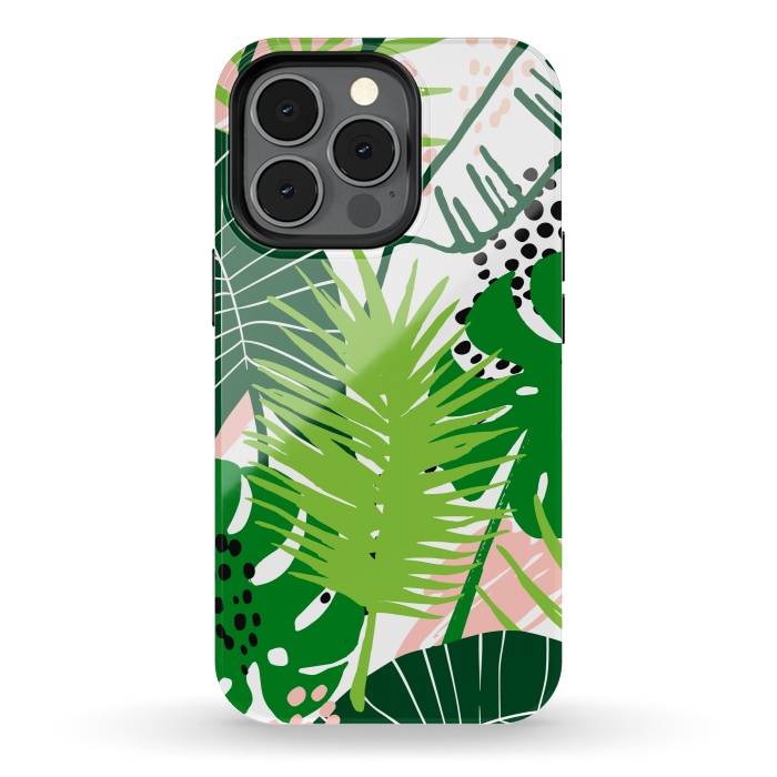 iPhone 13 pro StrongFit Seamless Exotic Pattern with Green Tropical Leaves by ArtsCase