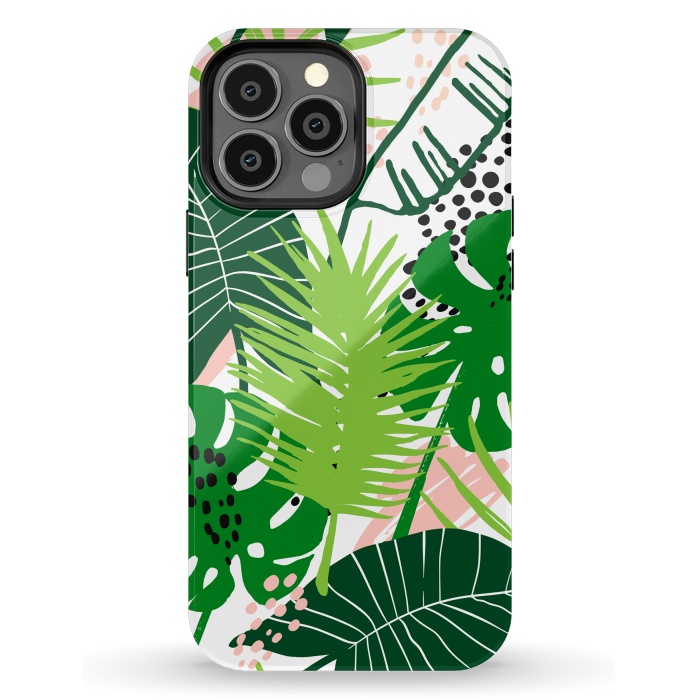 iPhone 13 Pro Max StrongFit Seamless Exotic Pattern with Green Tropical Leaves by ArtsCase