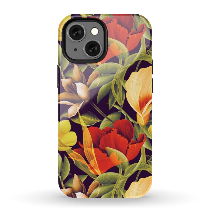 iPhone 13 mini StrongFit Seamless Tropical Flower Plant and Leaf Pattern by ArtsCase