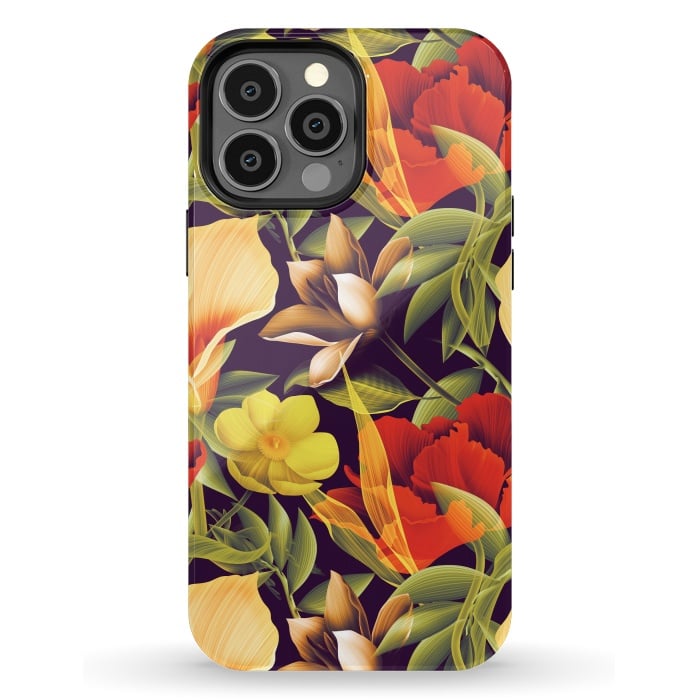 iPhone 13 Pro Max StrongFit Seamless Tropical Flower Plant and Leaf Pattern by ArtsCase