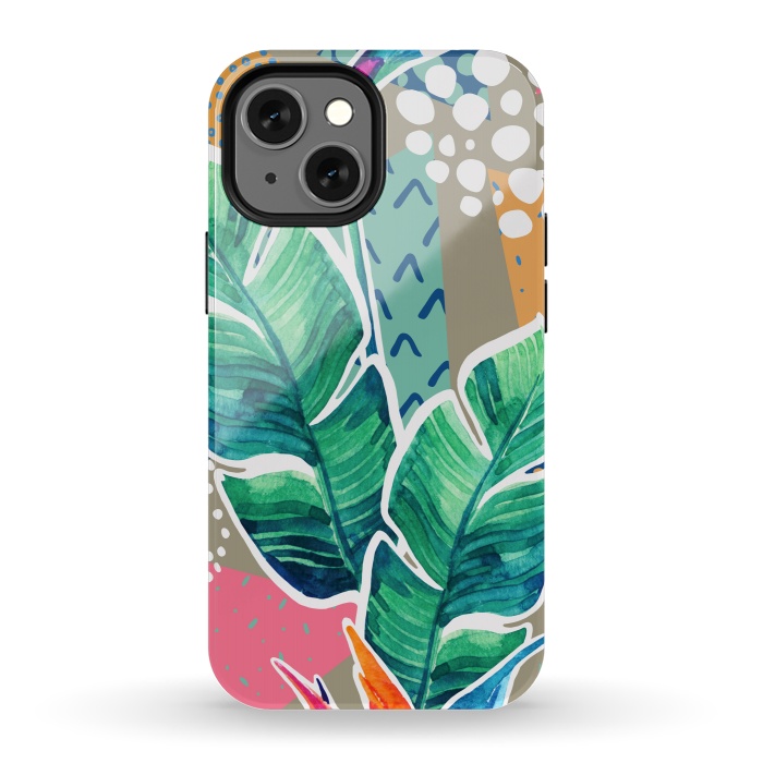 iPhone 13 mini StrongFit Tropical Flowers Watercolors with Geometric Outline by ArtsCase