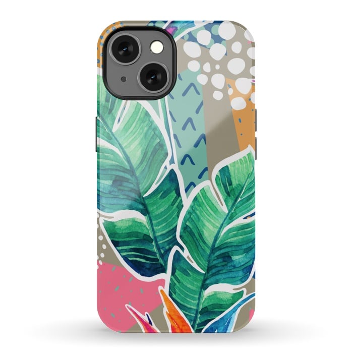 iPhone 13 StrongFit Tropical Flowers Watercolors with Geometric Outline by ArtsCase