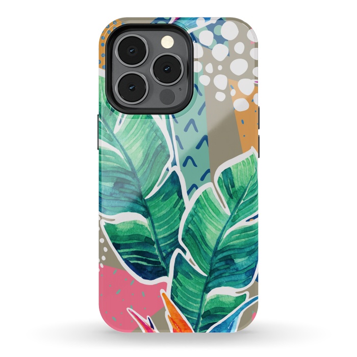 iPhone 13 pro StrongFit Tropical Flowers Watercolors with Geometric Outline by ArtsCase