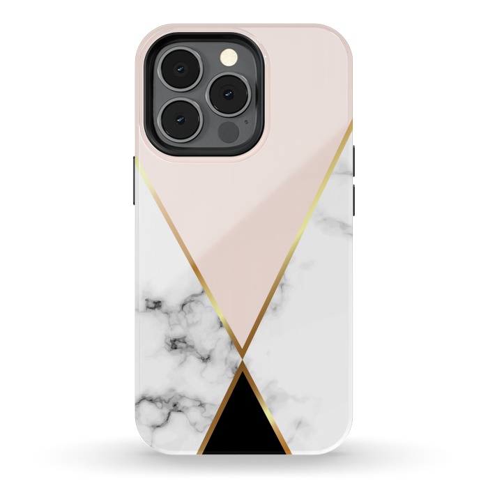 iPhone 13 pro StrongFit Vector Marble Geometric Background with Black and Gold Triangles by ArtsCase