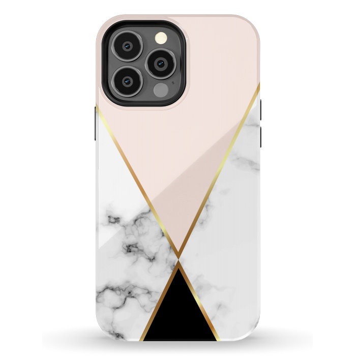iPhone 13 Pro Max StrongFit Vector Marble Geometric Background with Black and Gold Triangles by ArtsCase