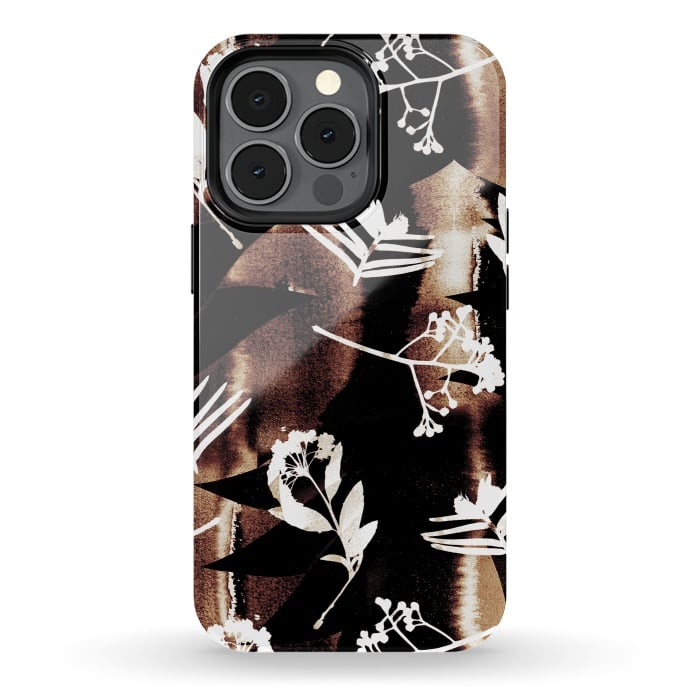 iPhone 13 pro StrongFit Cyanotype brown painted wild plants pattern by Oana 