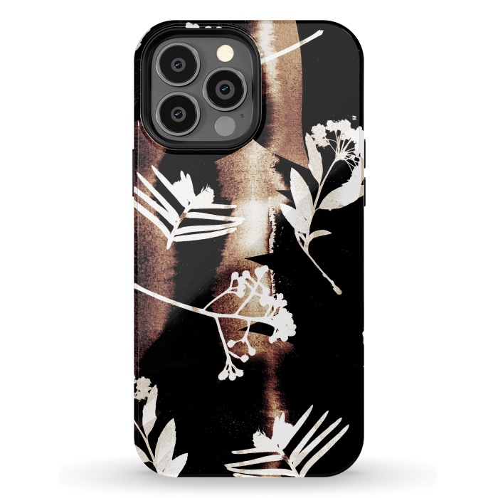 iPhone 13 Pro Max StrongFit Cyanotype brown painted wild plants pattern by Oana 