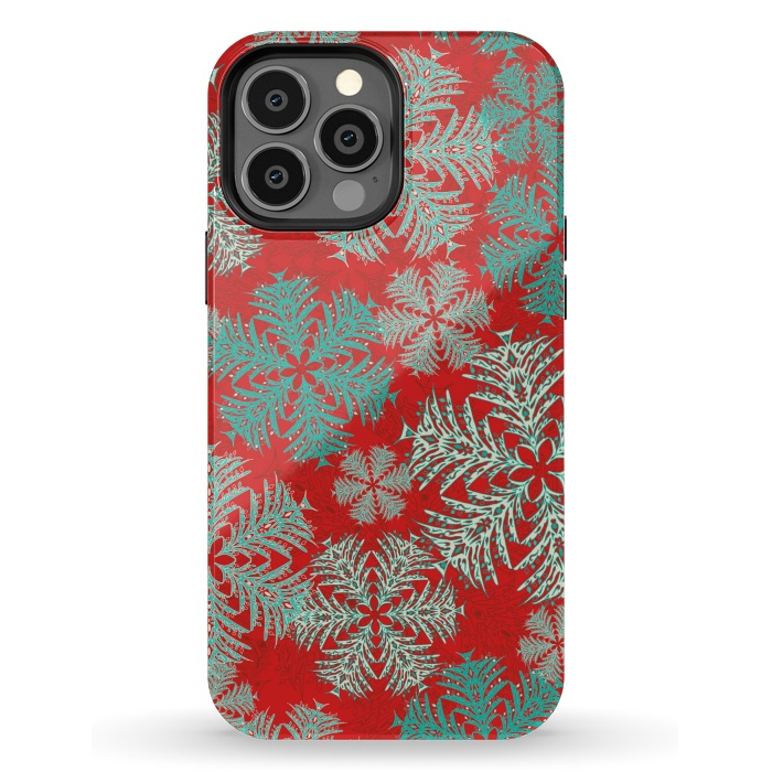 iPhone 13 Pro Max StrongFit Xmas Snowflakes Red Aqua by Lotti Brown