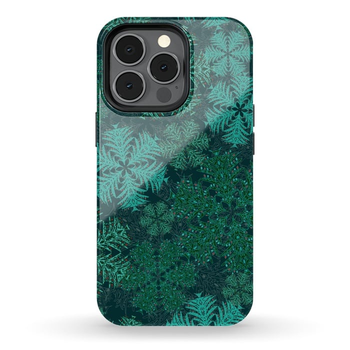 iPhone 13 pro StrongFit Xmas Snowflakes Teal by Lotti Brown