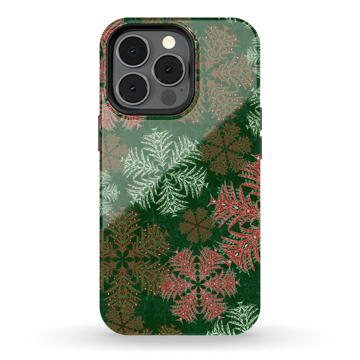 iPhone 13 pro StrongFit Xmas Snowflakes Red & Green by Lotti Brown
