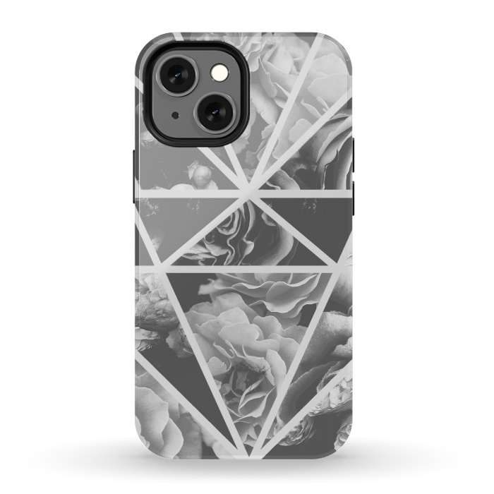 iPhone 13 mini StrongFit Gray rose petals geo collage by Oana 