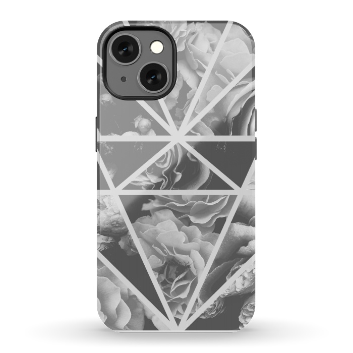 iPhone 13 StrongFit Gray rose petals geo collage by Oana 