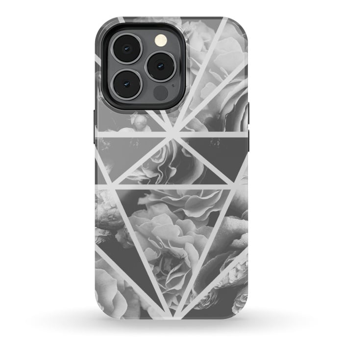 iPhone 13 pro StrongFit Gray rose petals geo collage by Oana 