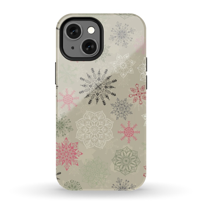 iPhone 13 mini StrongFit Christmas Snowflakes on Light Green by Paula Ohreen